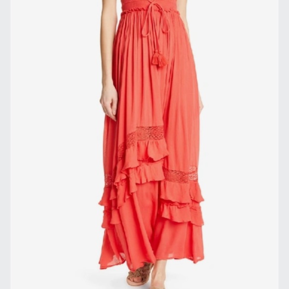 Free People Vibrant Coral Maxi Skirt - Picture 1 of 2